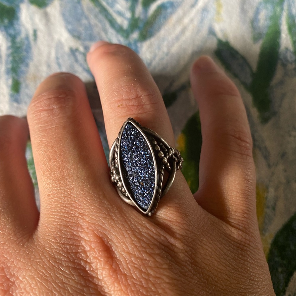 Night Sky Druzy Sterling Silver Statement Ring 🌌